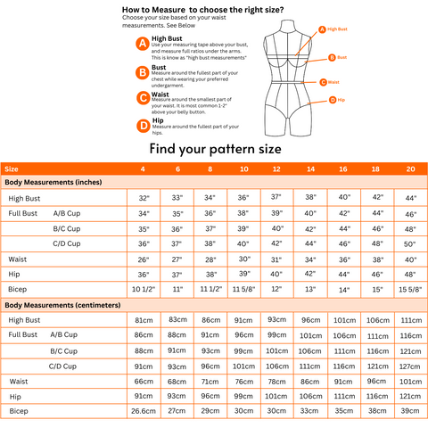 Find your size sewing pattern chart Sewlook